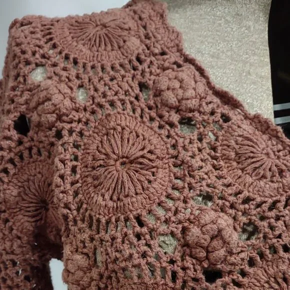 CROQUET CLUB VINTAGE Y2K RAMIE/COTTON CROCHET SWEATER CROPPED BOHO  SIZE 18/20 - Picture 4 of 13